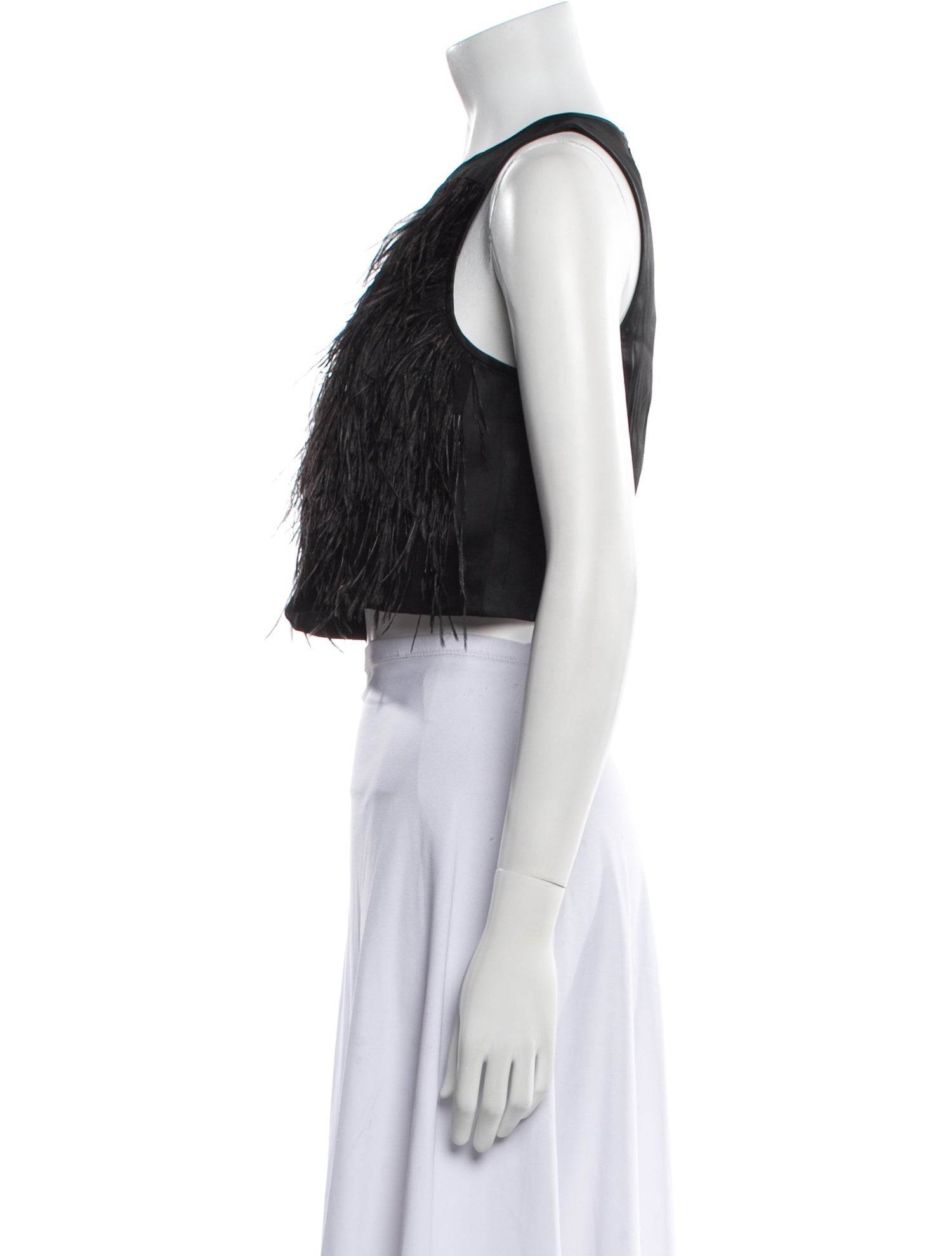 Tibi Ostrich Feather Crew Neck Crop Top