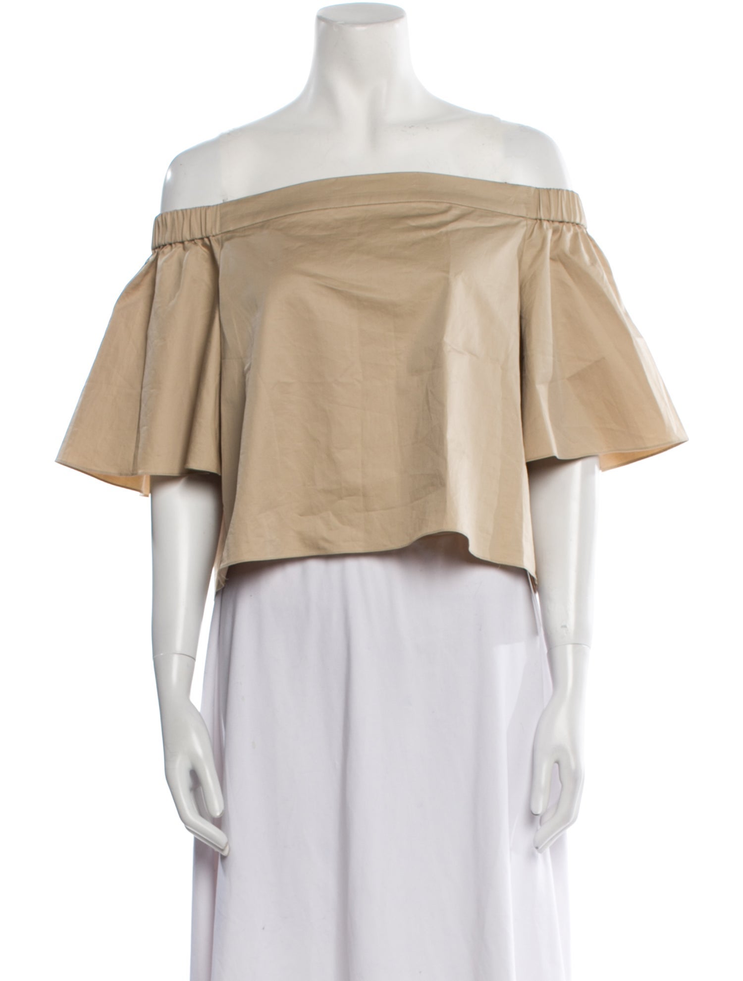 Tibi Off-The-Shoulder Short Sleeve Crop Top