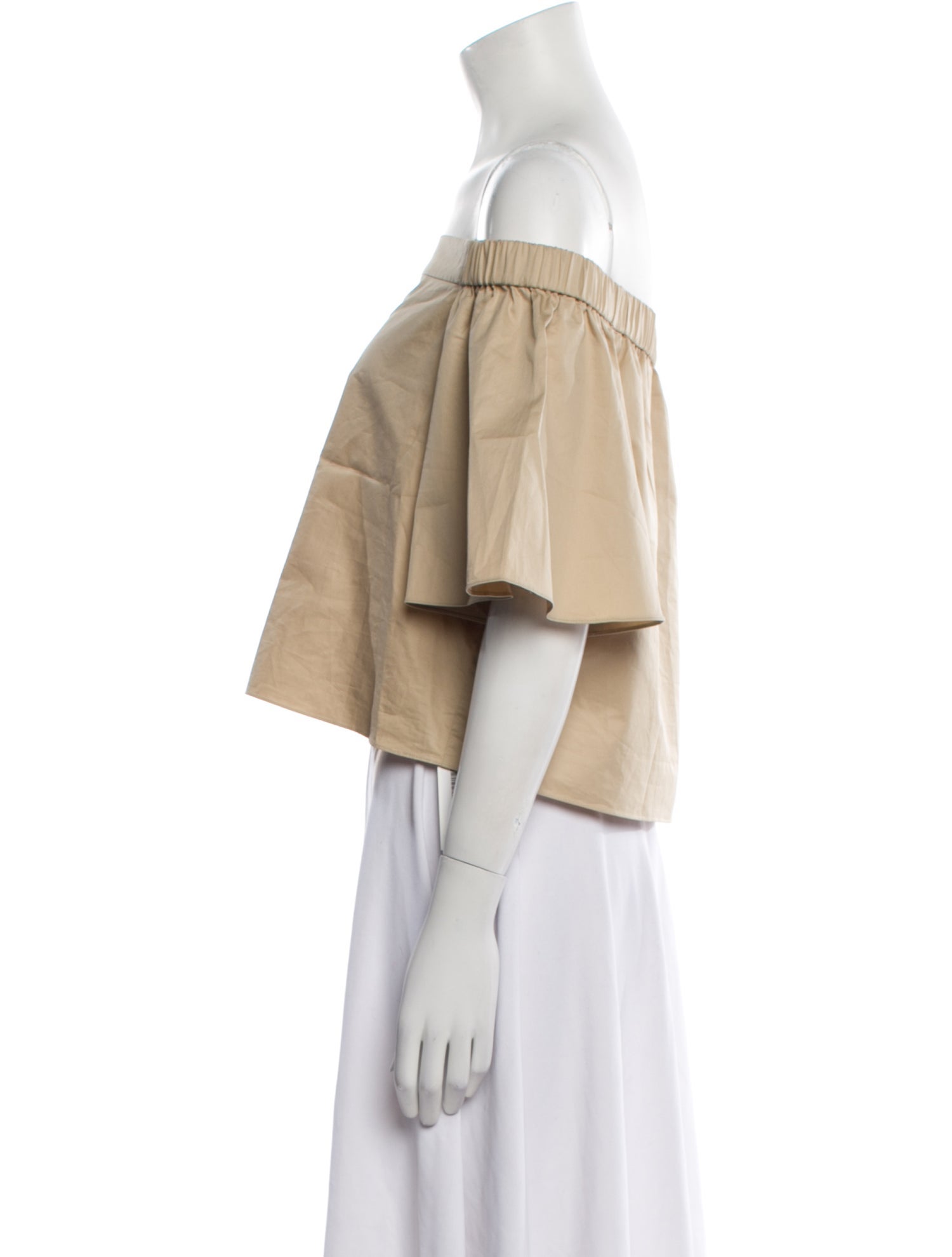 Tibi Off-The-Shoulder Short Sleeve Crop Top