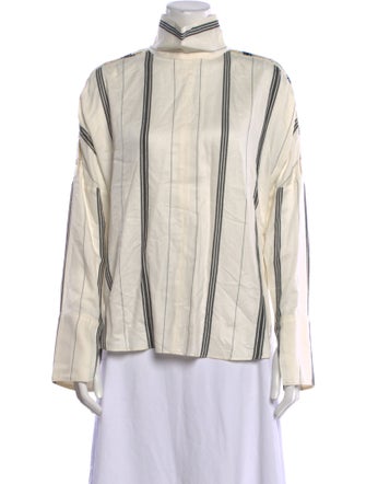 Tibi Striped Mock Neck Button-Up Top