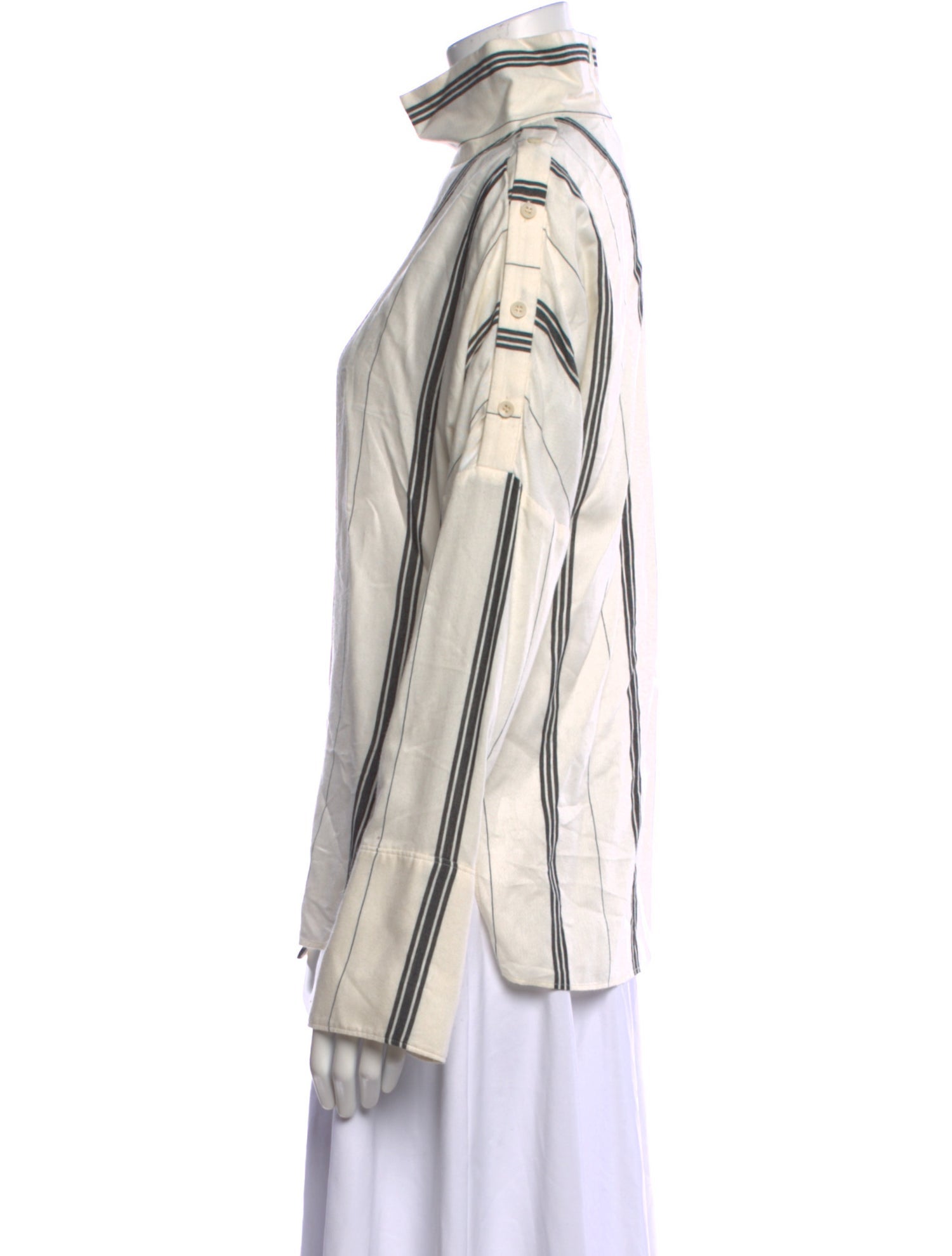 Tibi Striped Mock Neck Button-Up Top