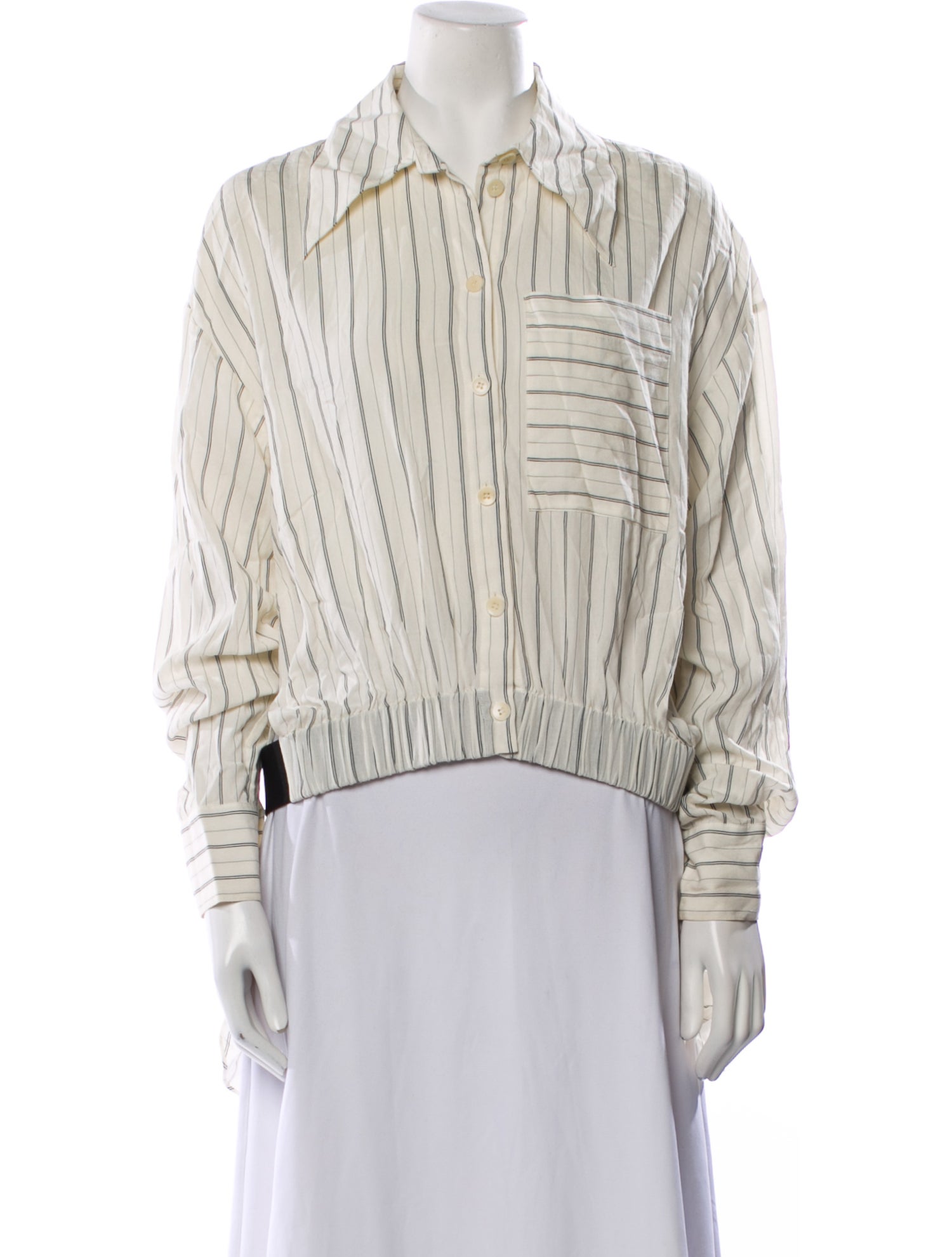 Tibi Striped Long Sleeve Button-Up Top