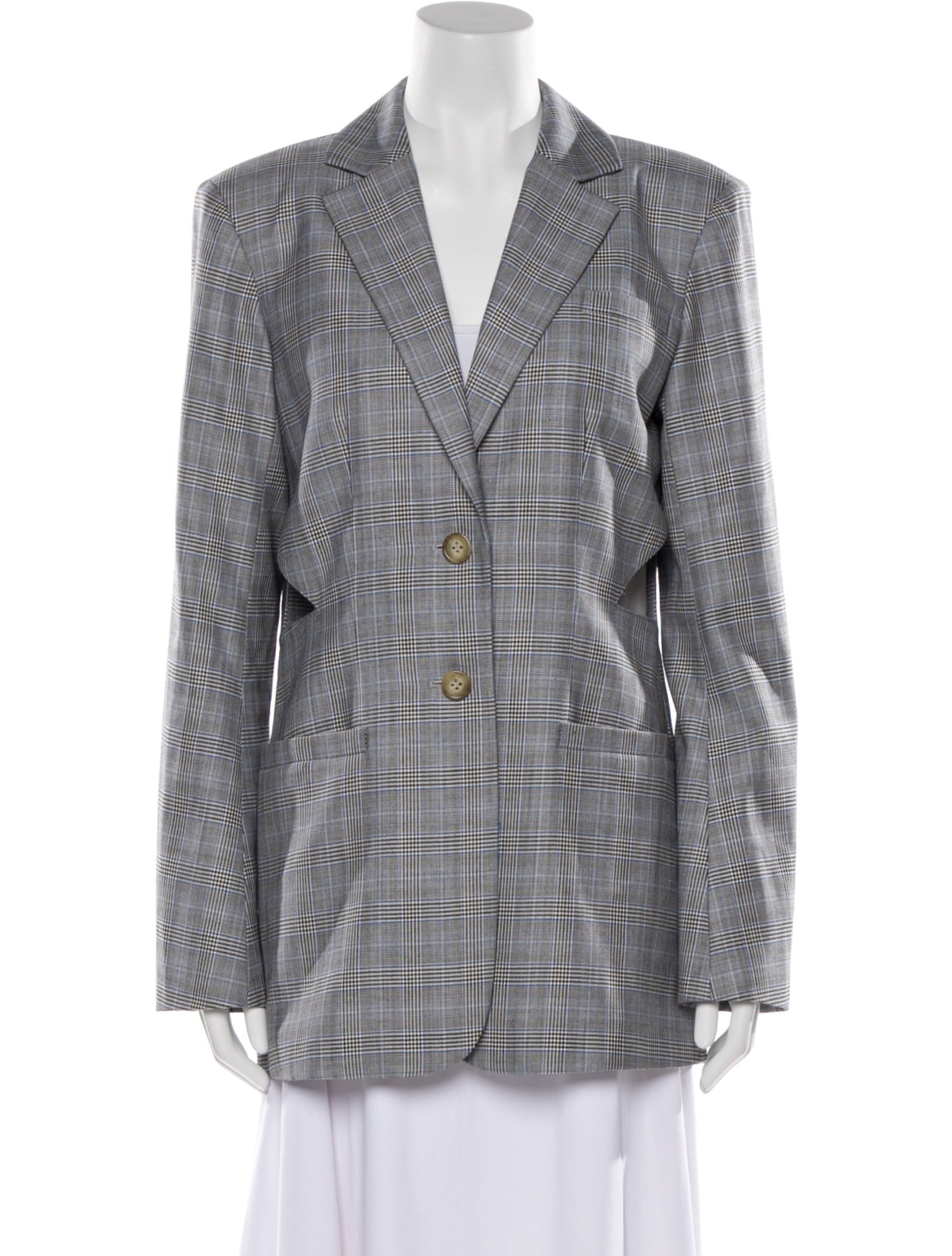 Tibi Virgin Wool Plaid Print Blazer