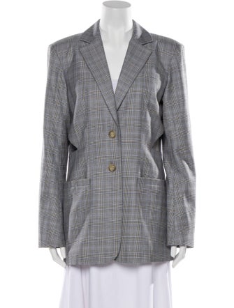 Tibi Virgin Wool Plaid Print Blazer