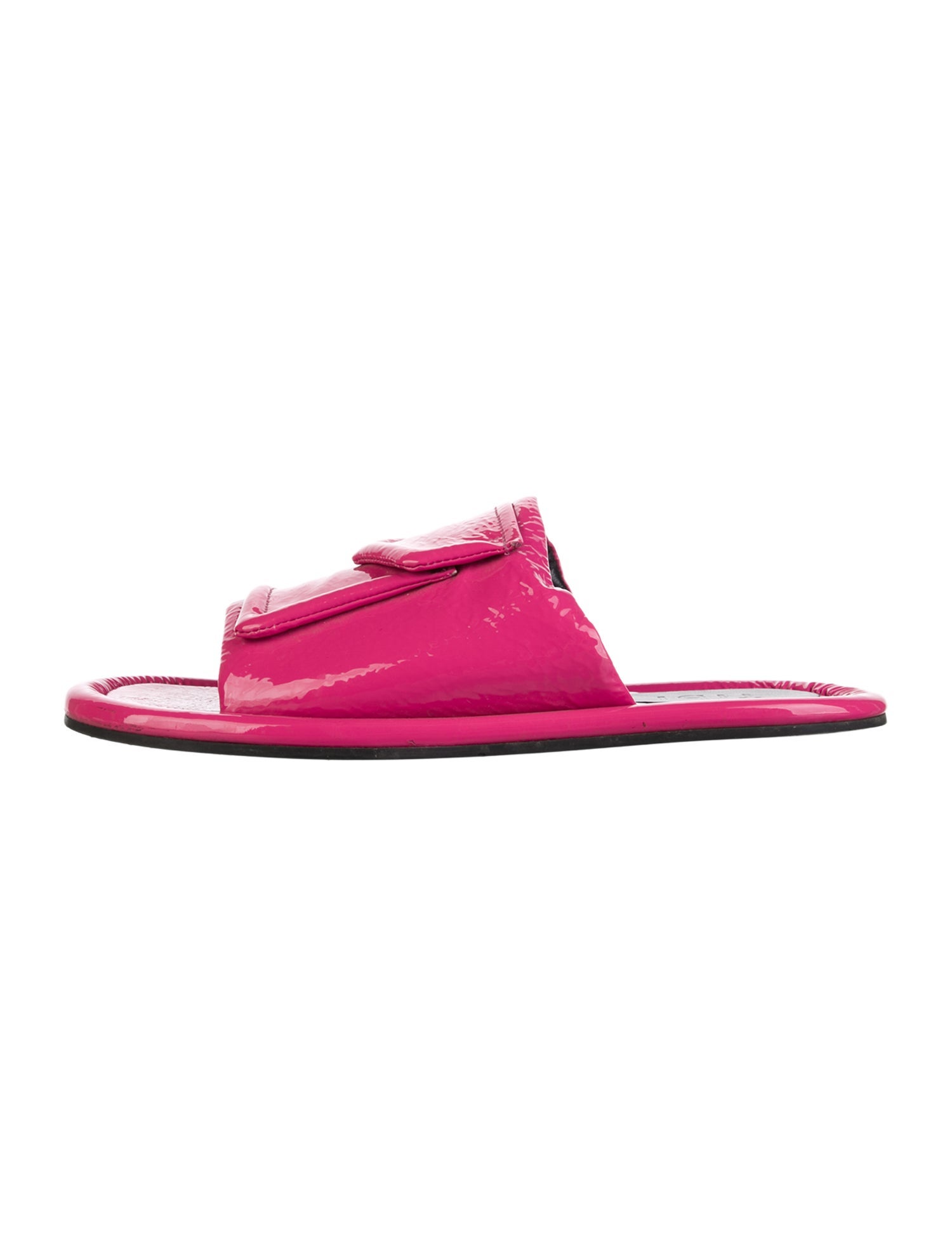 Tibi Patent Leather Embroidered Accent Slides