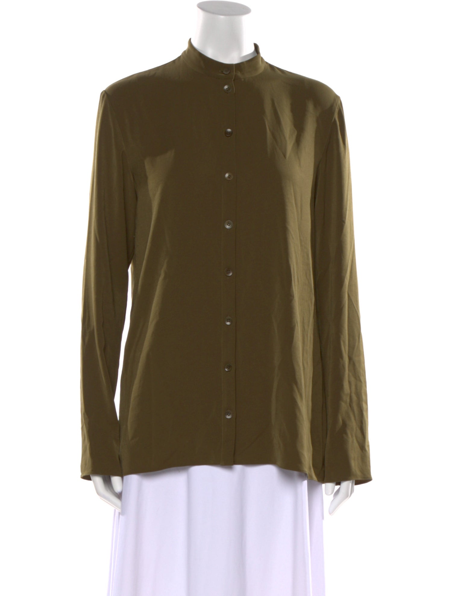 Tibi Mock Neck Long Sleeve Button-Up Top