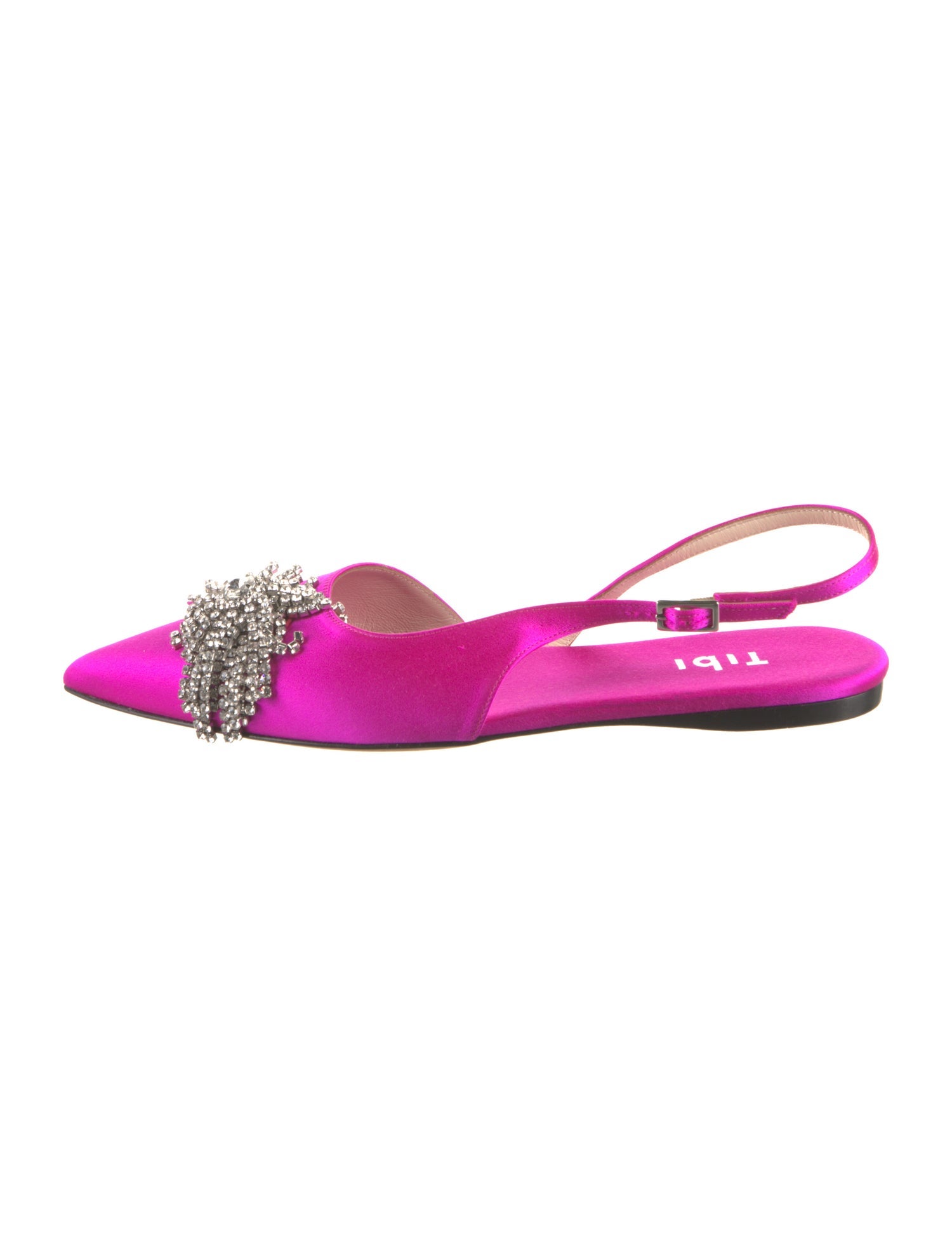 Tibi Satin Crystal Embellishments Slingback Flats