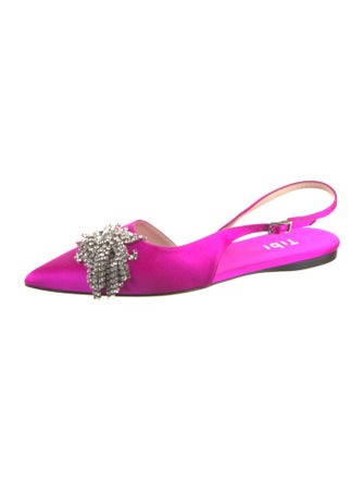 Tibi Satin Crystal Embellishments Slingback Flats