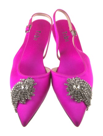 Tibi Satin Crystal Embellishments Slingback Flats