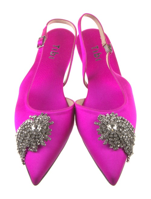 Tibi Satin Crystal Embellishments Slingback Flats