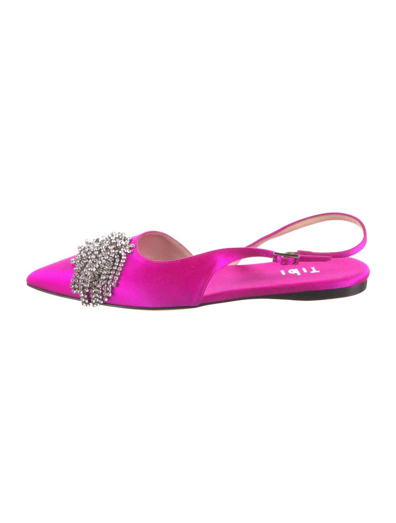 Tibi Satin Crystal Embellishments Slingback Flats