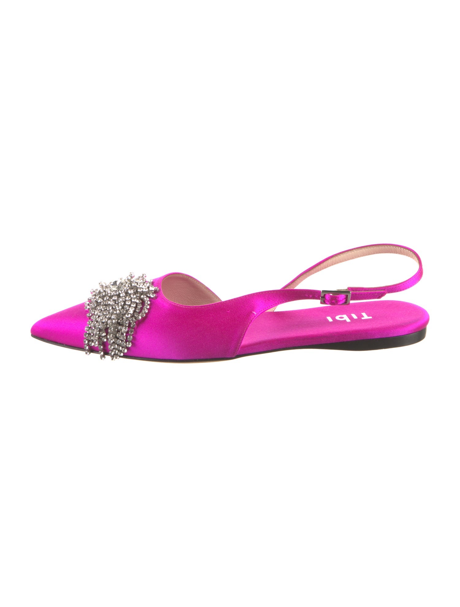 Tibi Satin Crystal Embellishments Slingback Flats