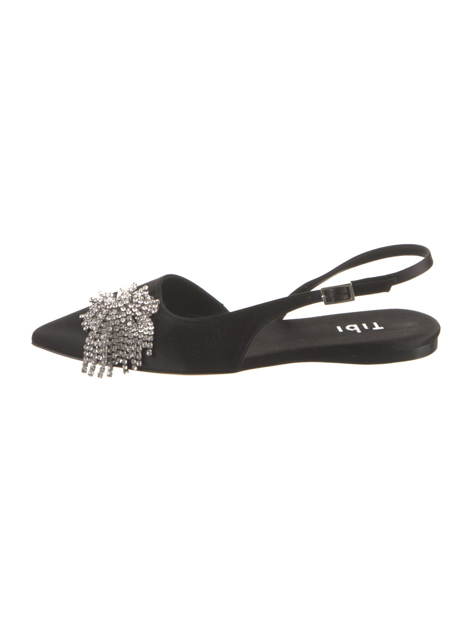 Tibi Satin Crystal Embellishments Slingback Flats