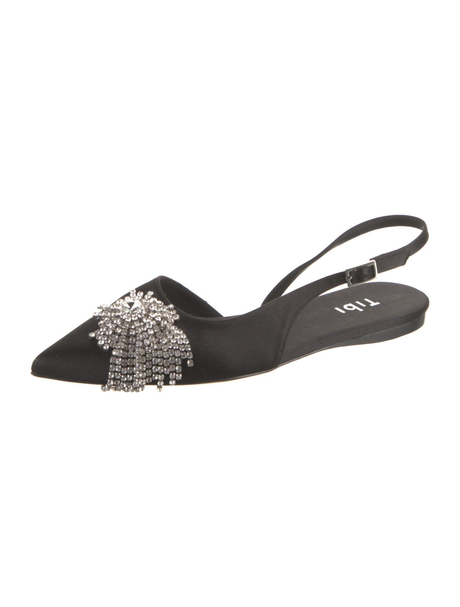 Tibi Satin Crystal Embellishments Slingback Flats
