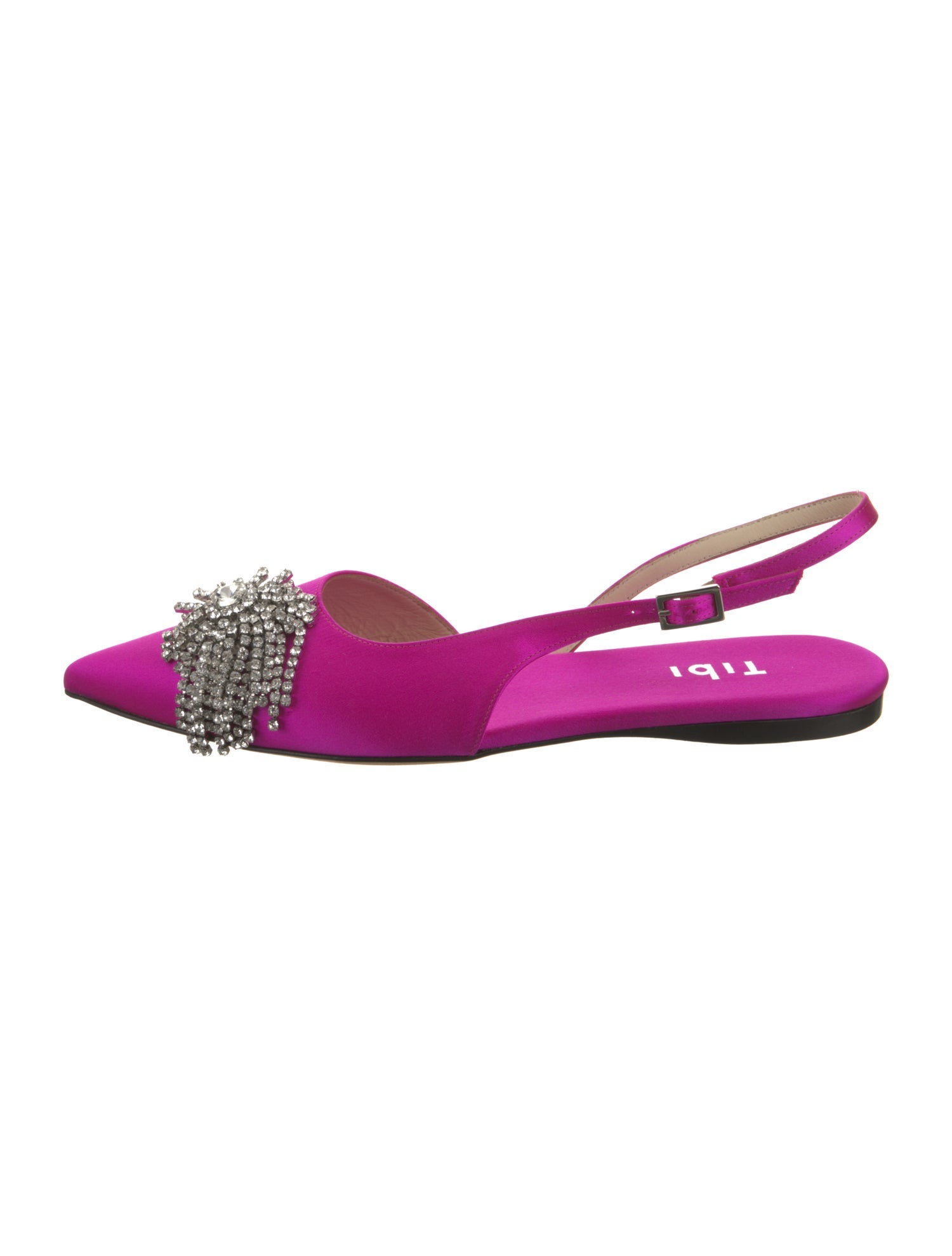Tibi Satin Crystal Embellishments Slingback Flats