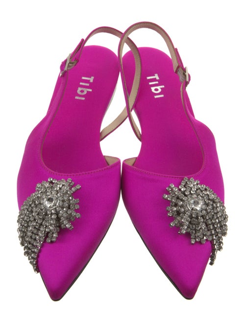 Tibi Satin Crystal Embellishments Slingback Flats