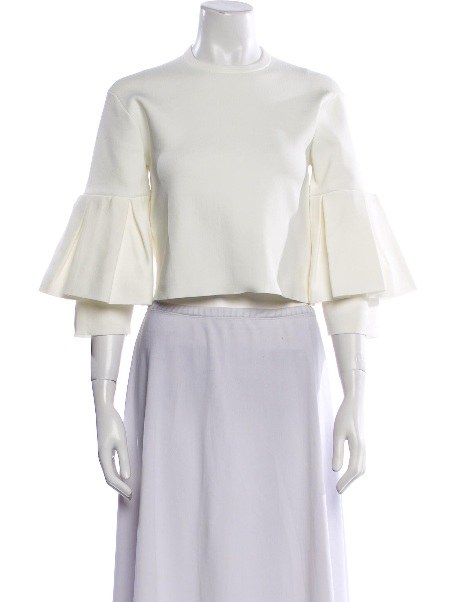 Tibi Crew Neck Three-Quarter Sleeve Crop Top