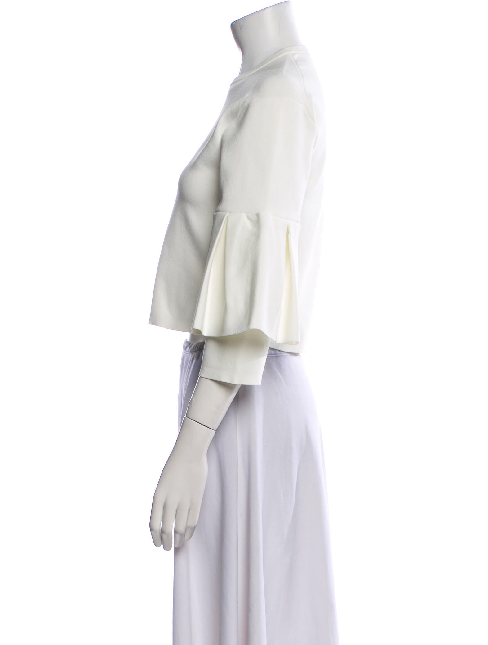 Tibi Crew Neck Three-Quarter Sleeve Crop Top