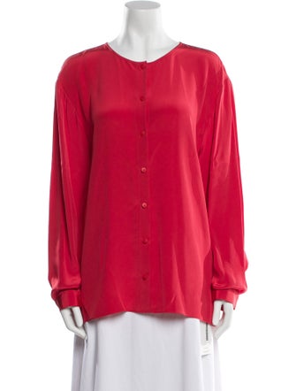 Tibi Silk Crew Neck Button-Up Top