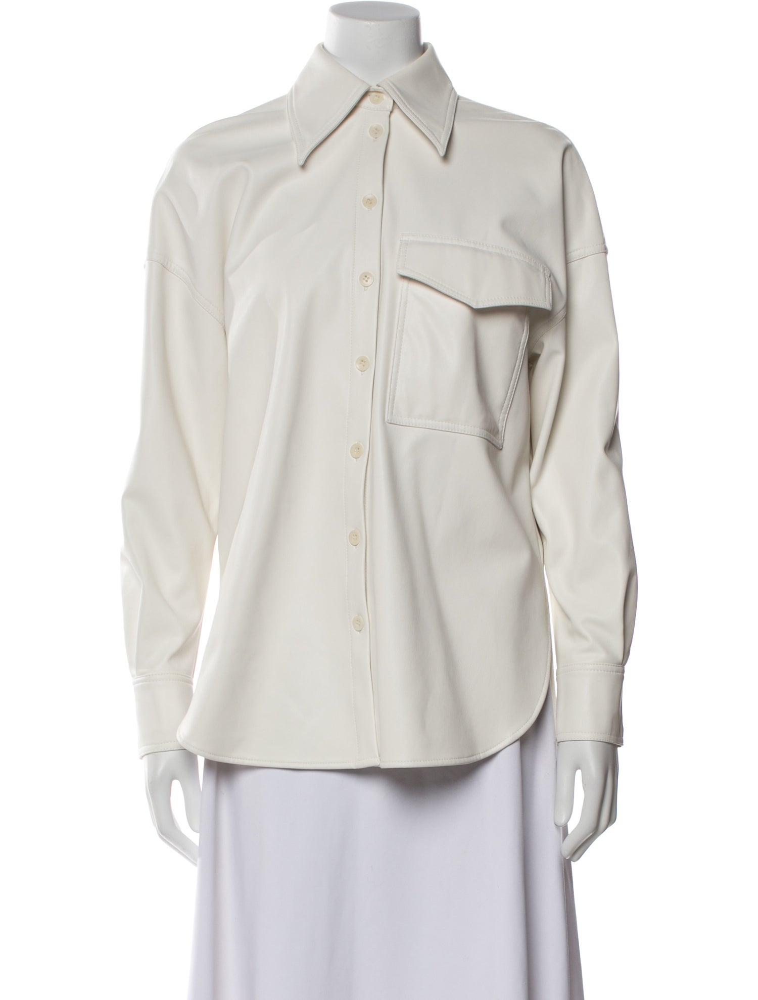 Tibi Faux Leather Long Sleeve Button-Up Top