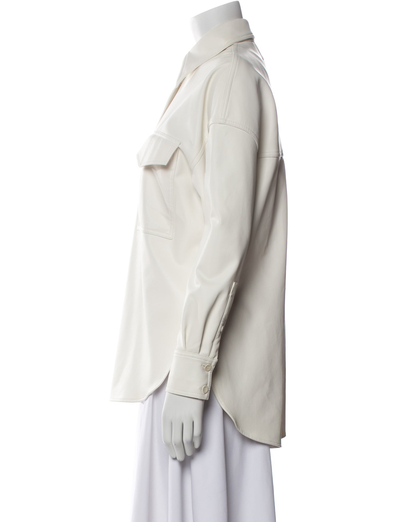 Tibi Faux Leather Long Sleeve Button-Up Top