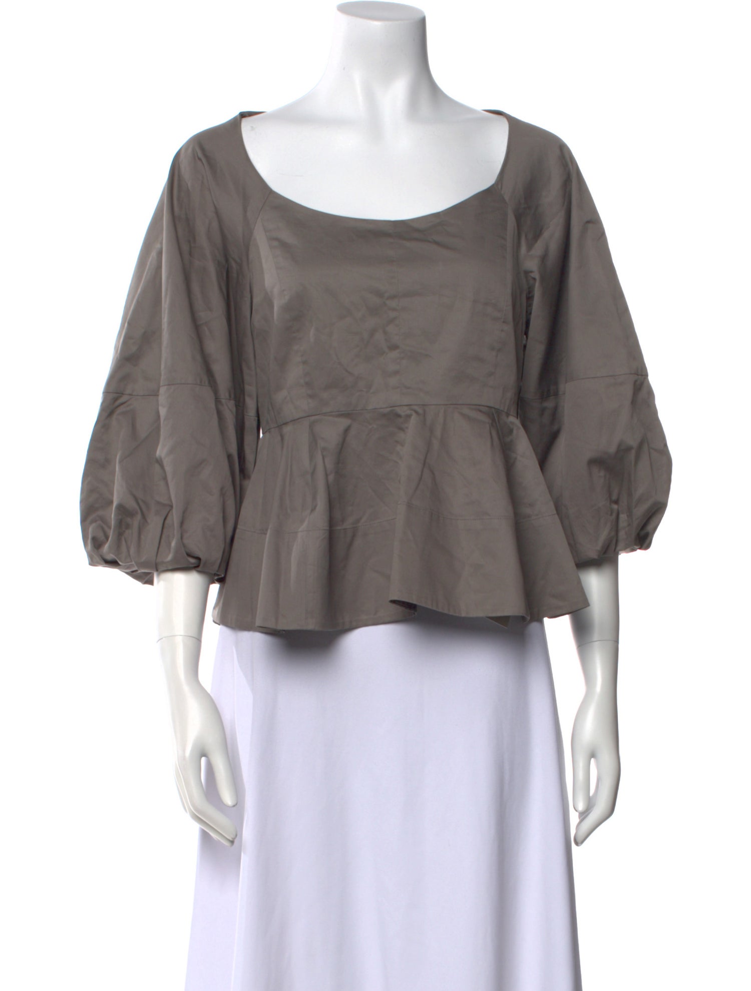 Tibi Scoop Neck Three-Quarter Sleeve Crop Top