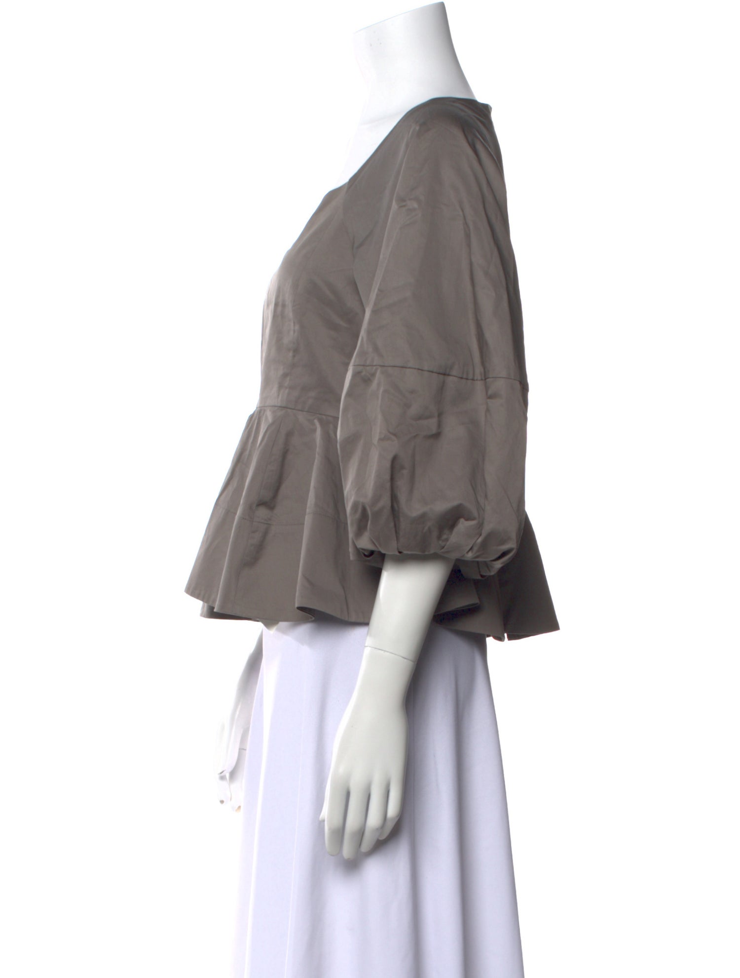 Tibi Scoop Neck Three-Quarter Sleeve Crop Top