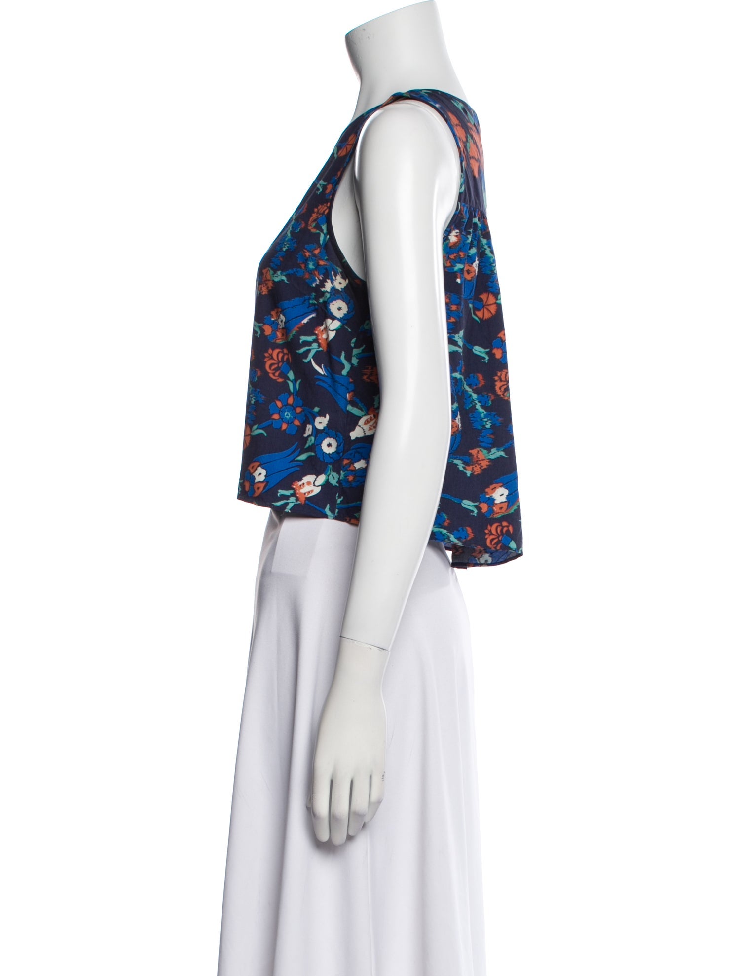 Tibi Silk Floral Print Crop Top