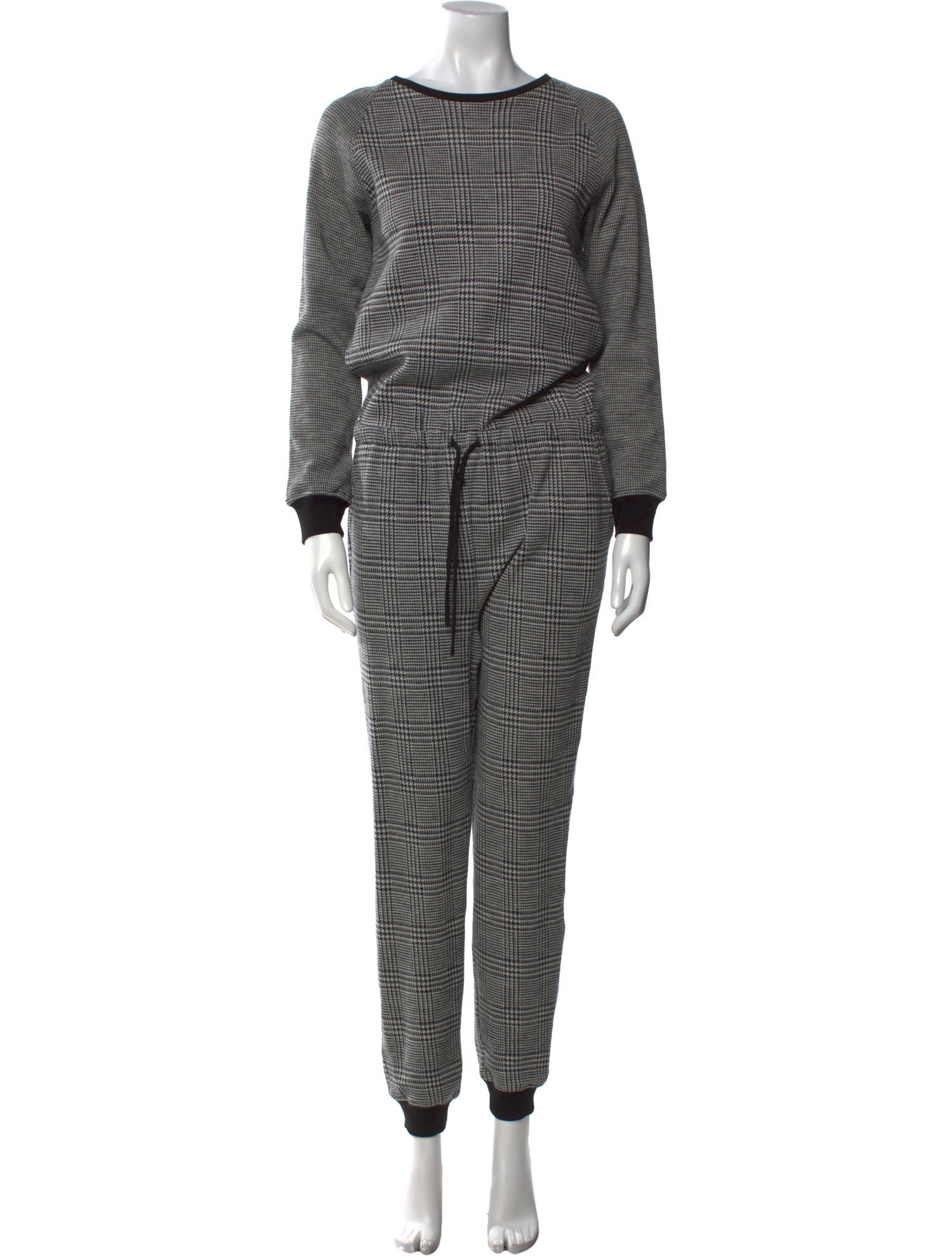 Tibi Plaid Print Crew Neck Jumpsuit
