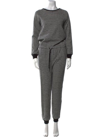 Tibi Plaid Print Crew Neck Jumpsuit