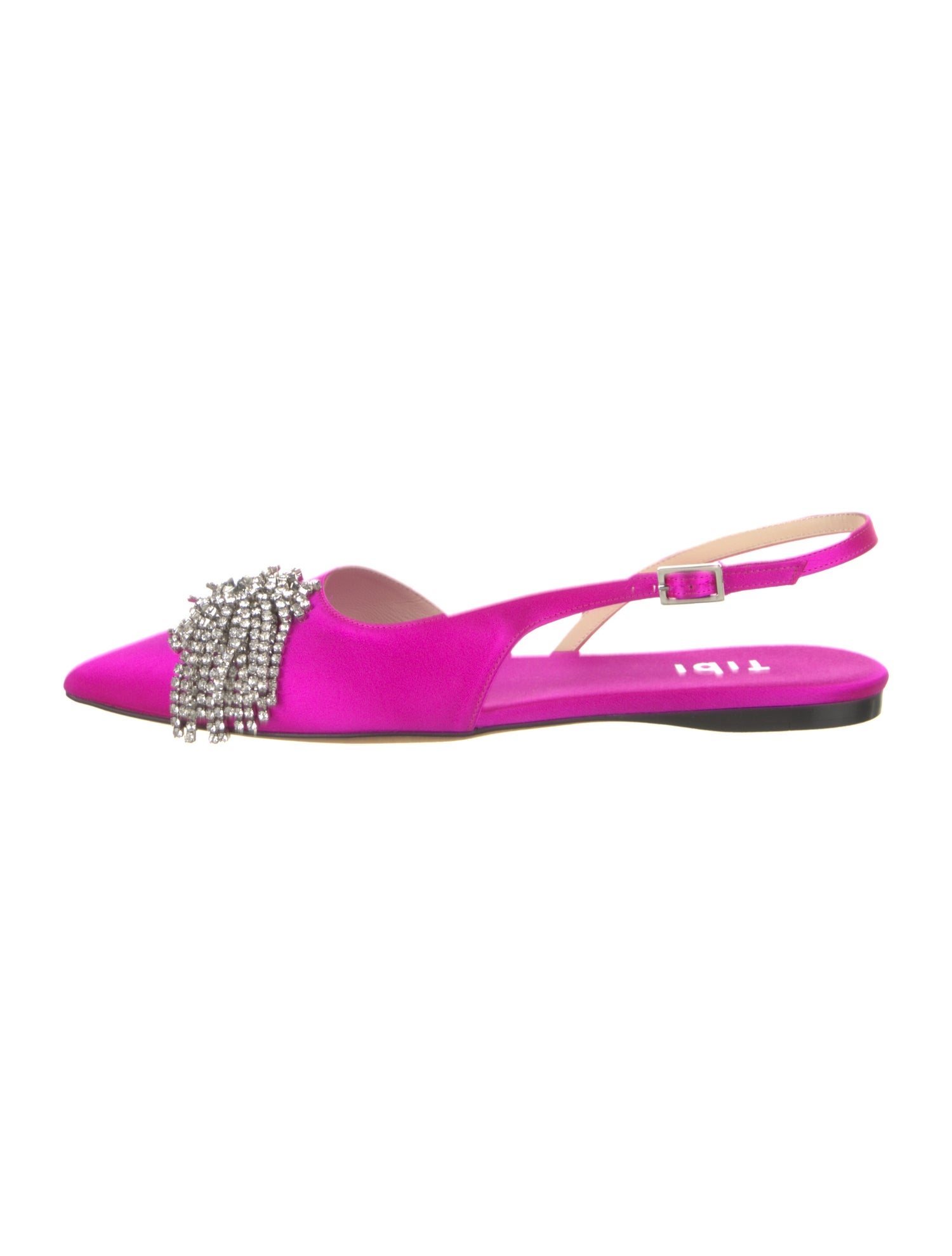 Tibi Satin Crystal Embellishments Slingback Flats