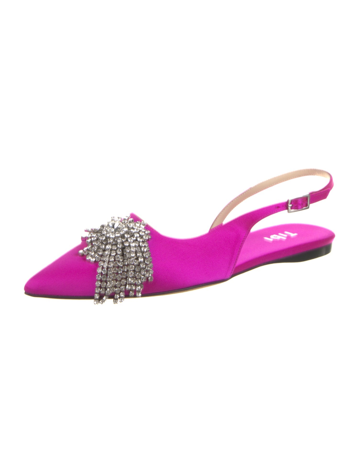 Tibi Satin Crystal Embellishments Slingback Flats