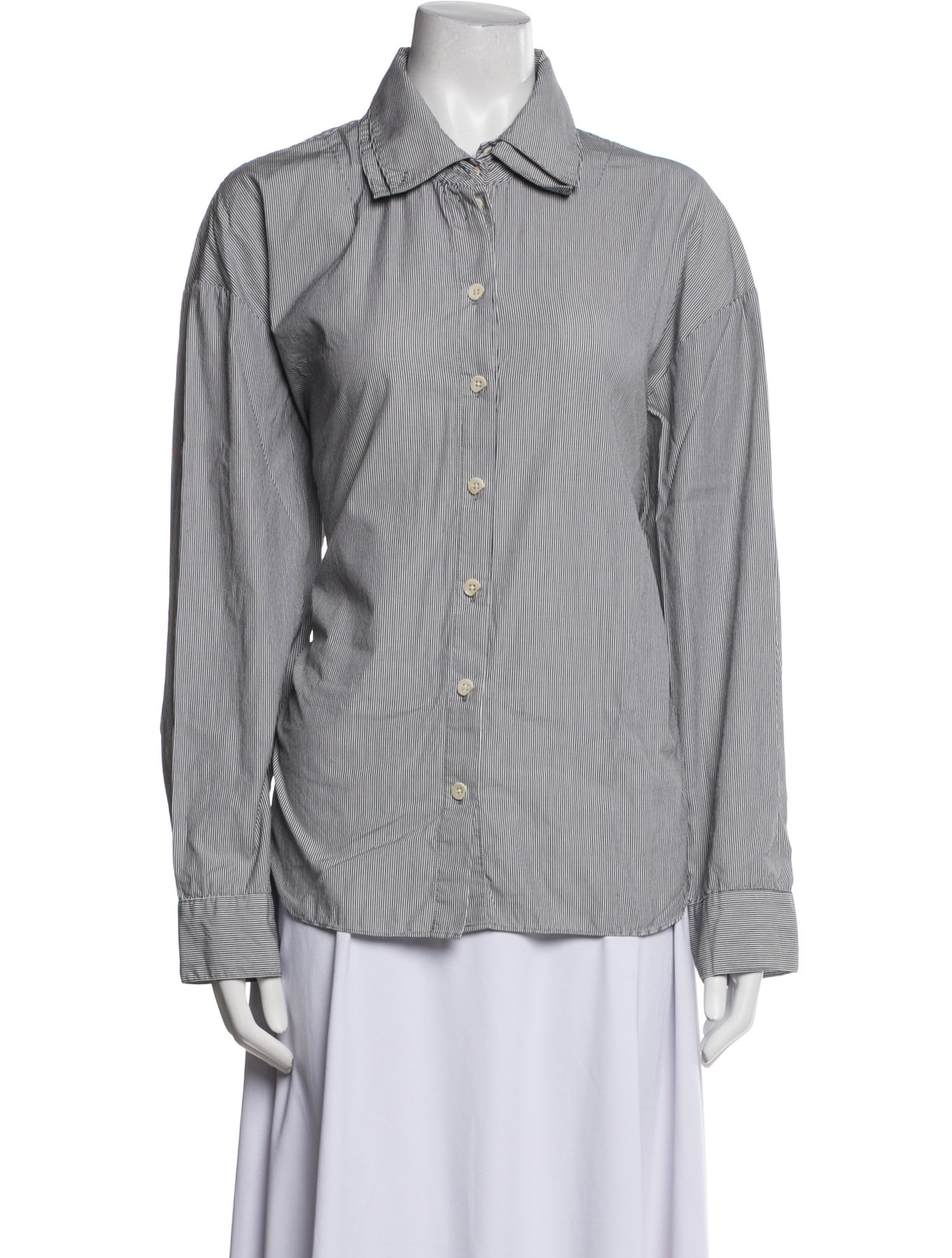 Tibi Striped Long Sleeve Button-Up Top