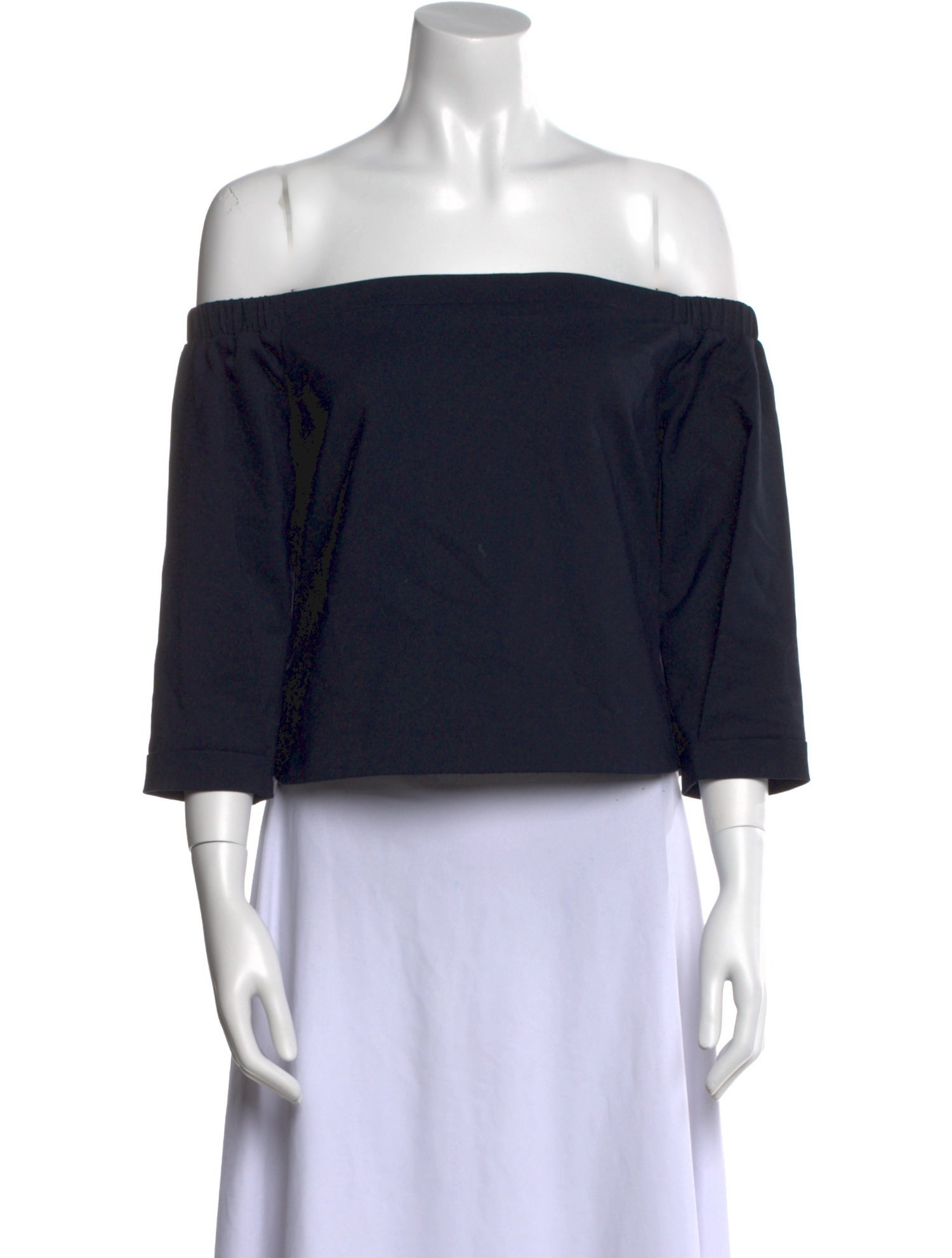 Tibi Off-The-Shoulder Three-Quarter Sleeve Crop Top