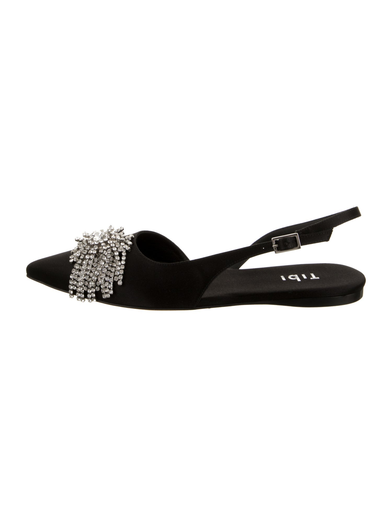 Tibi Satin Crystal Embellishments Slingback Flats