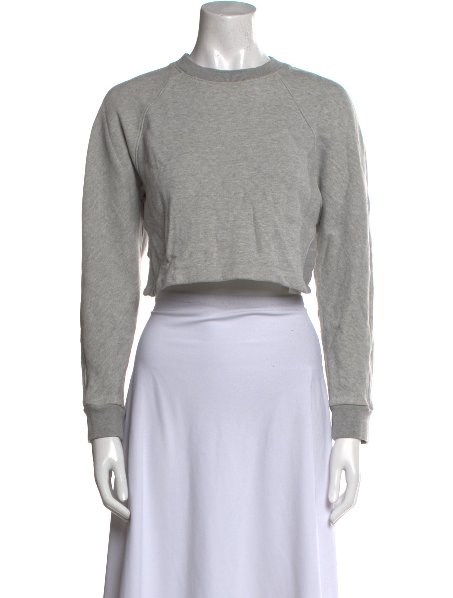 Tibi Crew Neck Long Sleeve Crop Top