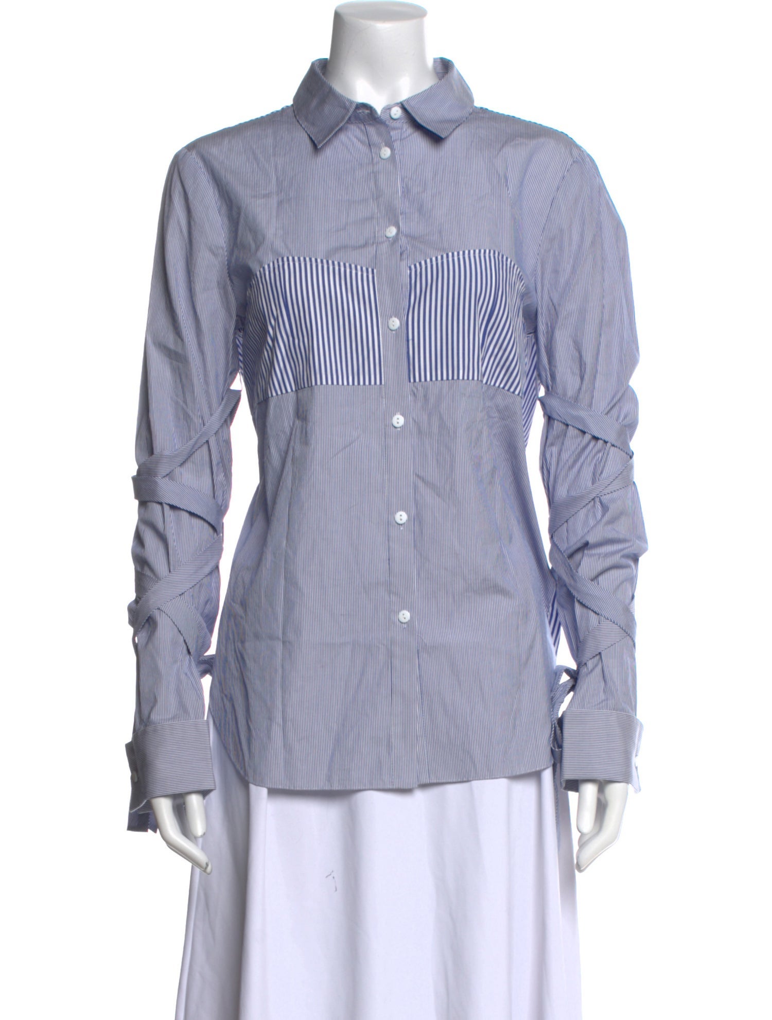 Tibi Striped Long Sleeve Button-Up Top w/ Tags