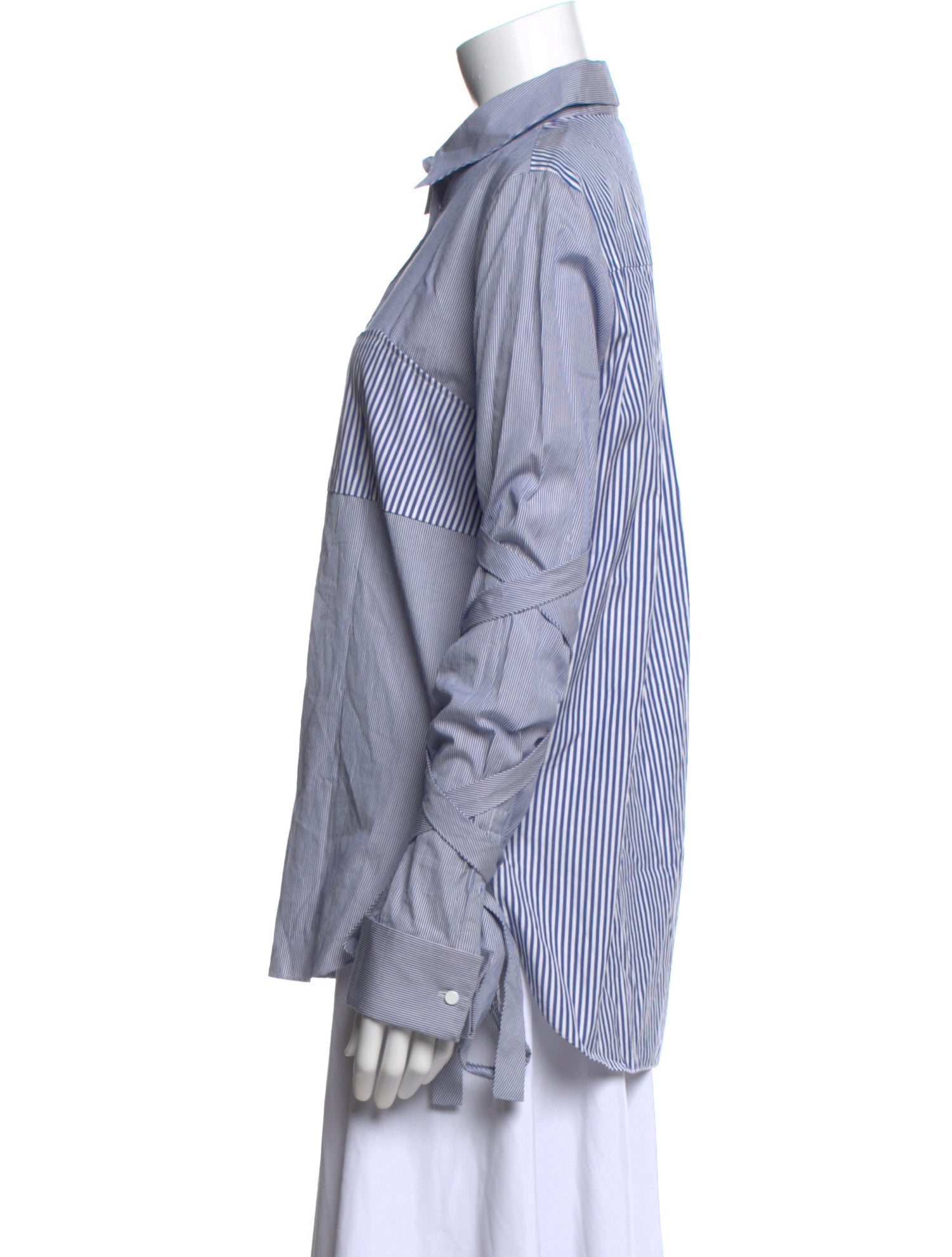 Tibi Striped Long Sleeve Button-Up Top w/ Tags