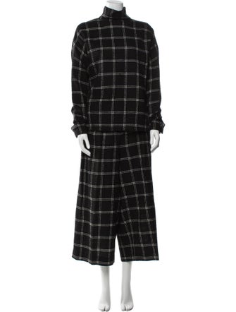 Tibi Virgin Wool Plaid Print Pant Set