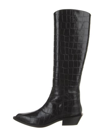 Tibi Leather Animal Print Riding Boots