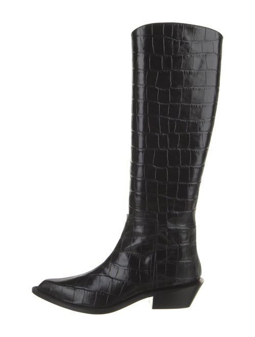 Tibi Leather Animal Print Riding Boots