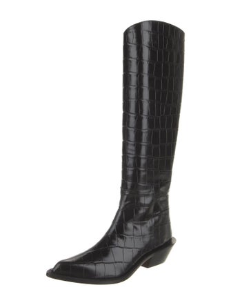 Tibi Leather Animal Print Riding Boots