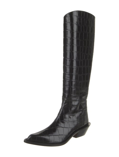 Tibi Leather Animal Print Riding Boots