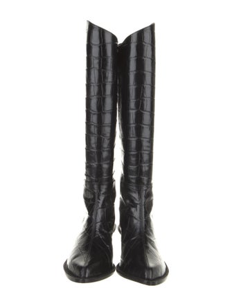 Tibi Leather Animal Print Riding Boots