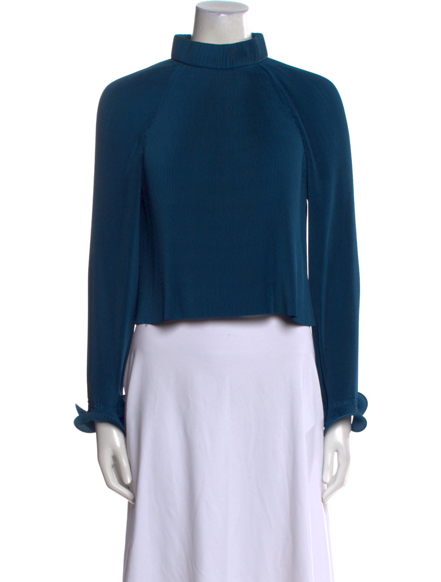 Tibi Mock Neck Long Sleeve Crop Top