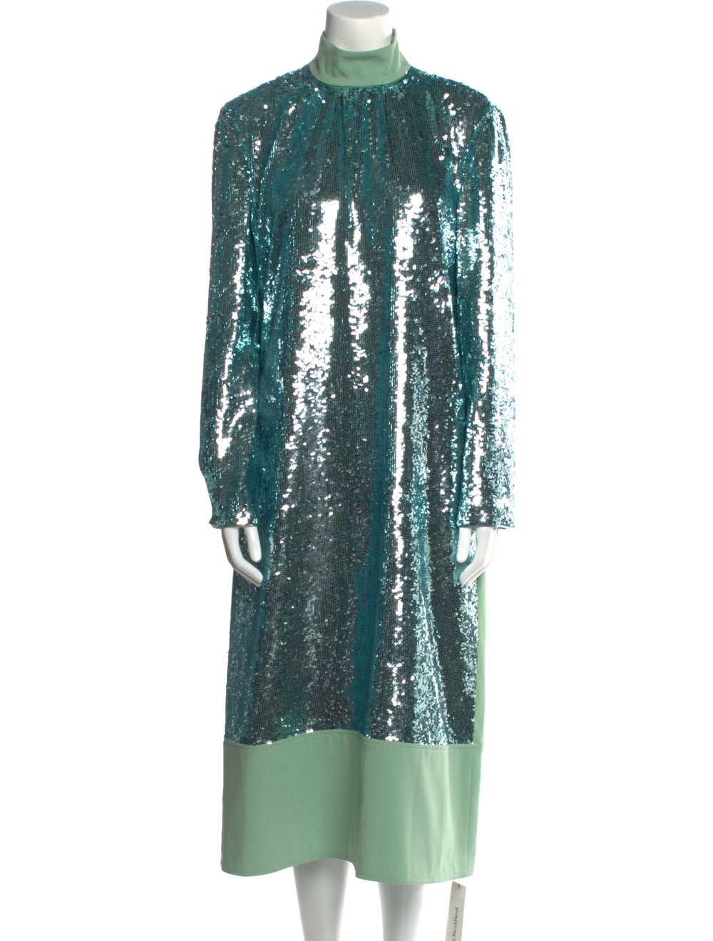 Tibi Shift Dress Green Patterned Sequin Embellish… - image 1