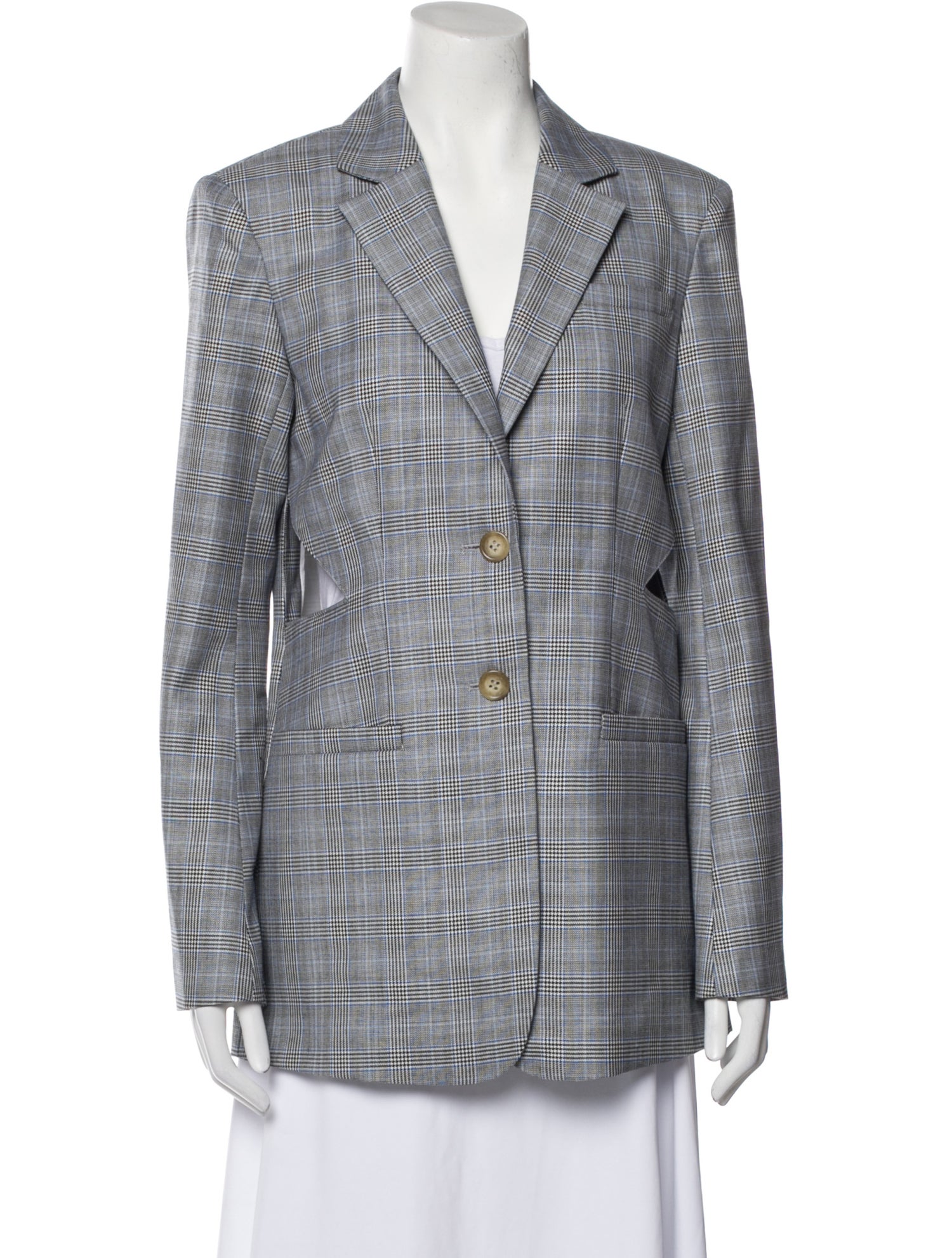 Tibi Wool Plaid Print Blazer