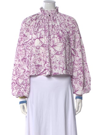 Tibi Floral Print Mock Neck Crop Top