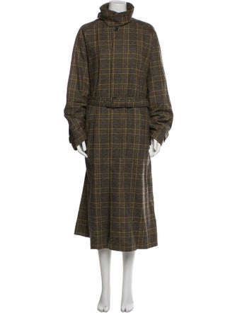 Tibi Wool Plaid Print Faux Fur Coat