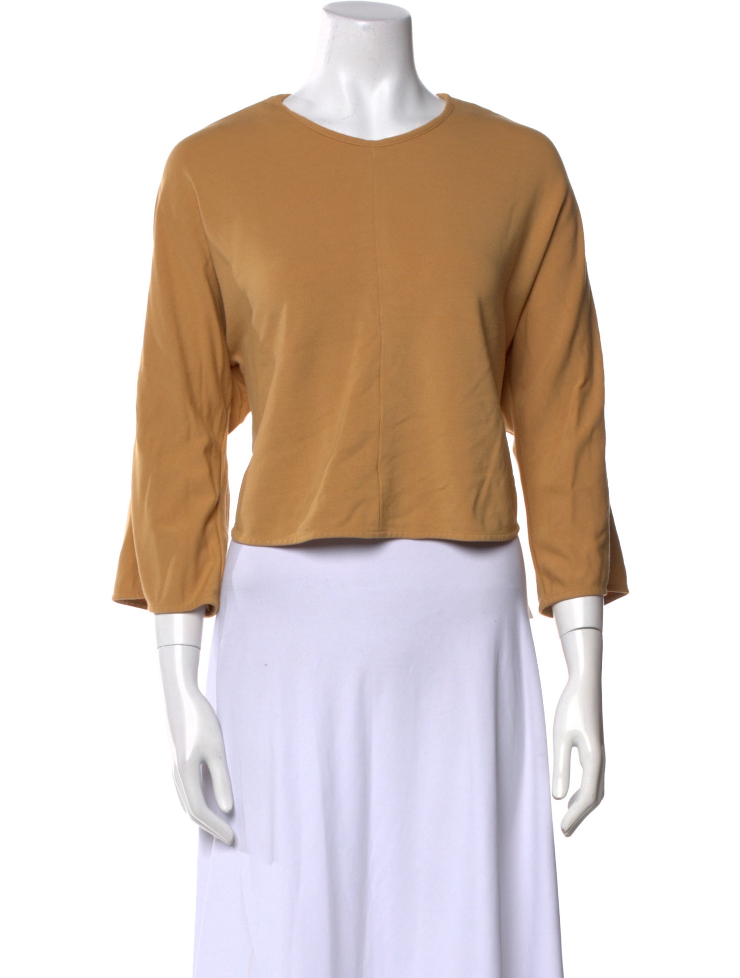 Tibi Crew Neck Three-Quarter Sleeve Crop Top